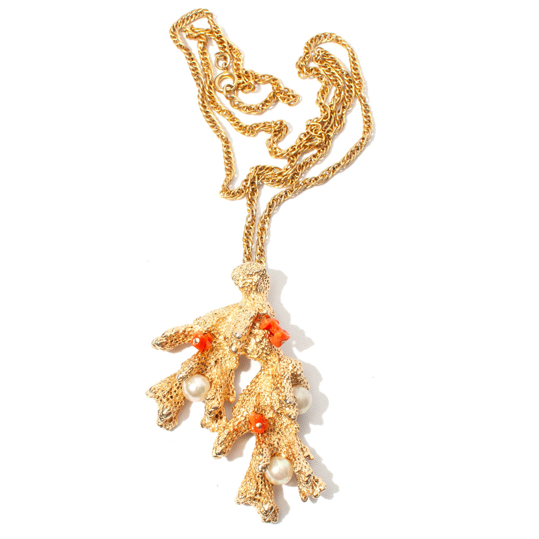 CASTLECLIFF VINTAGE: GOLDEN CORAL BRANCH PENDANT